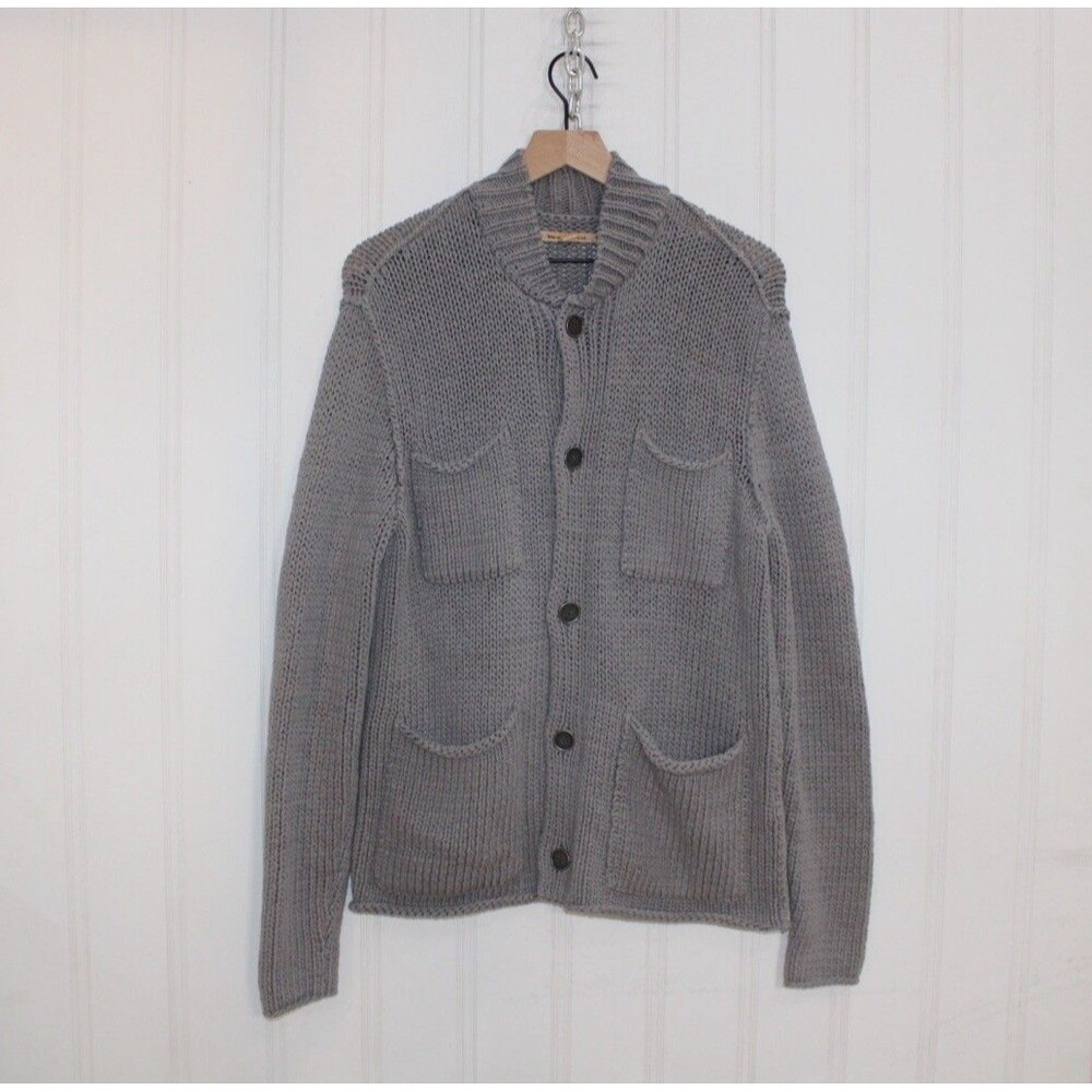 John Varvatos USA Chunky‎ Knit Cardigan Gray Shawl Collar Button Sweater Men's M